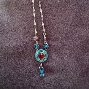 Elegant Multicolor Pendant NecklaceStunning Mosaic gem necklace 16”